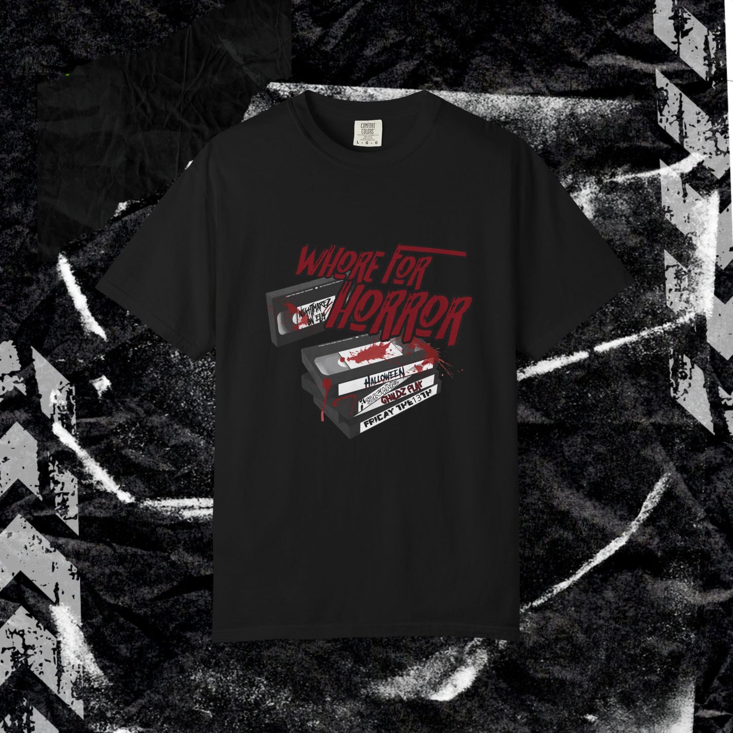 WHORE FOR HORROR - Unisex Garment-Dyed T-shirt.