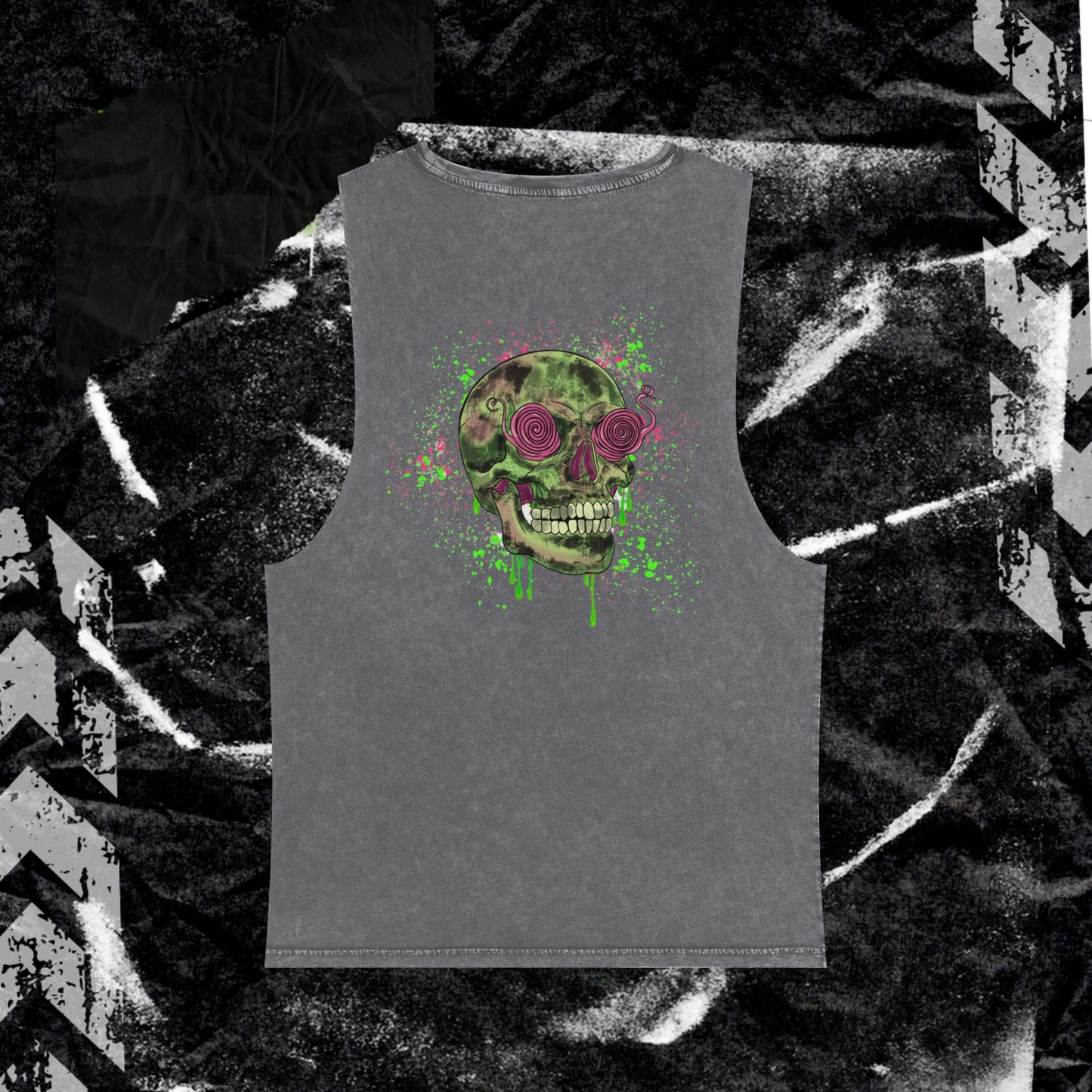 GRUNGE SKULL (backprint) - Stonewash Tank Top
