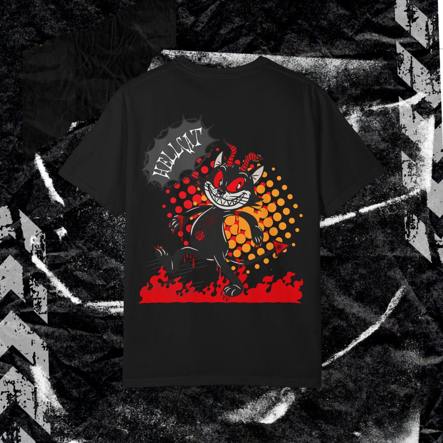 HELLCAT (BACK PRINT) - Unisex Garment-Dyed T-shirt.