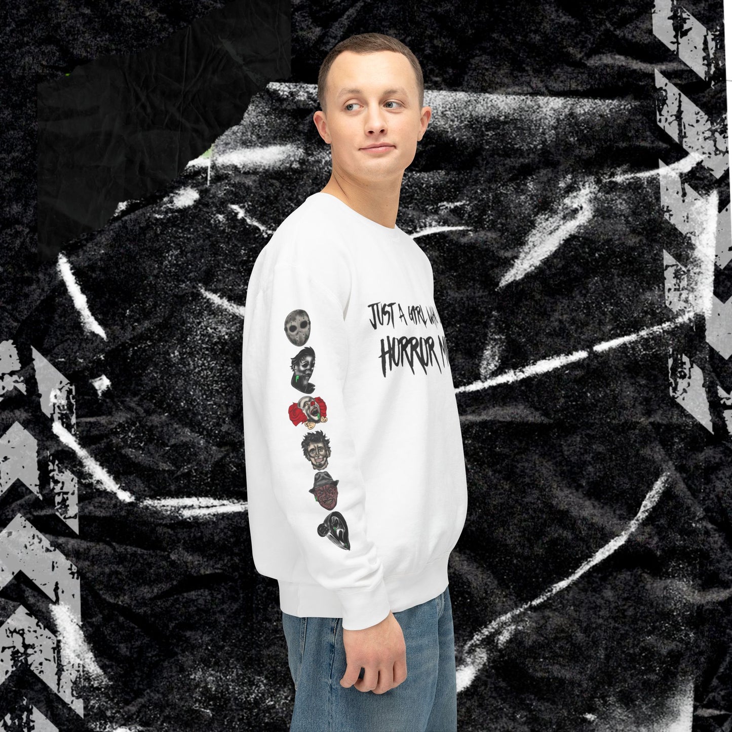 JUST A GIRL WHO LOVES HORROR MOVIES - Unisex Lightweight Crewneck Sweatshirt