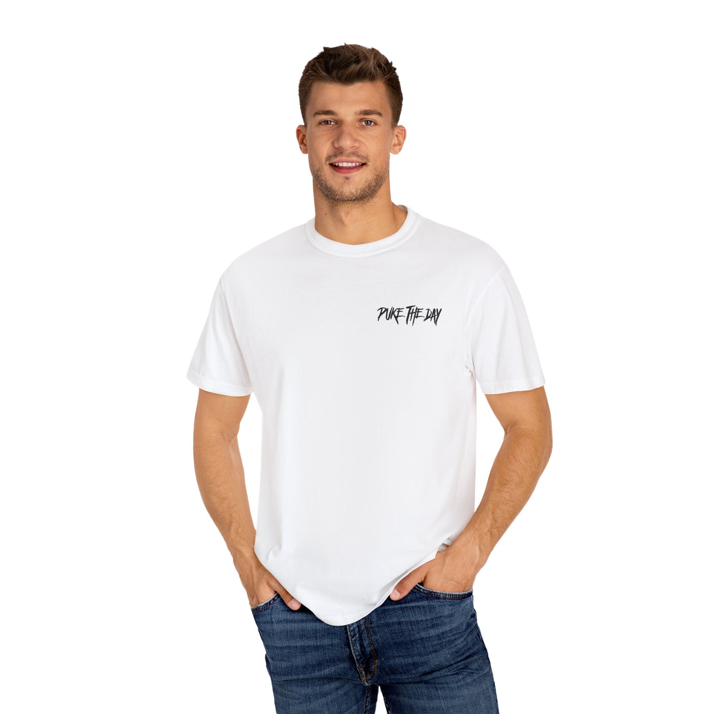 THE DEVIL MADE ME DO IT (BACK PRINT) - Unisex Garment-Dyed T-shirt.