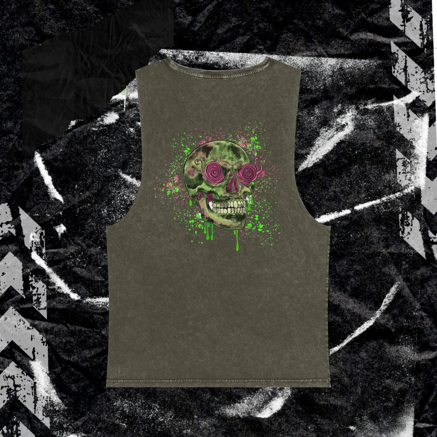 GRUNGE SKULL (backprint) - Stonewash Tank Top
