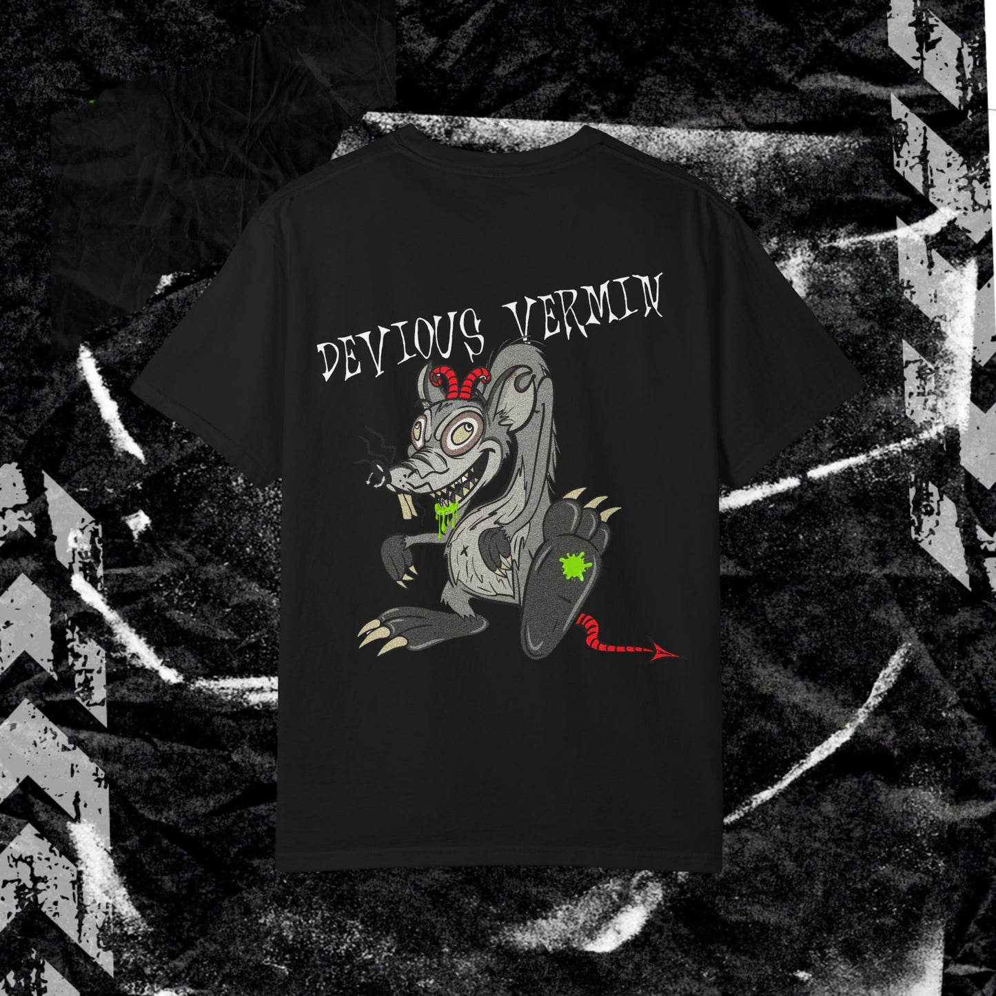 DEVIOUS VERMIN (BACK PRINT) - Unisex Garment-Dyed T-shirt.
