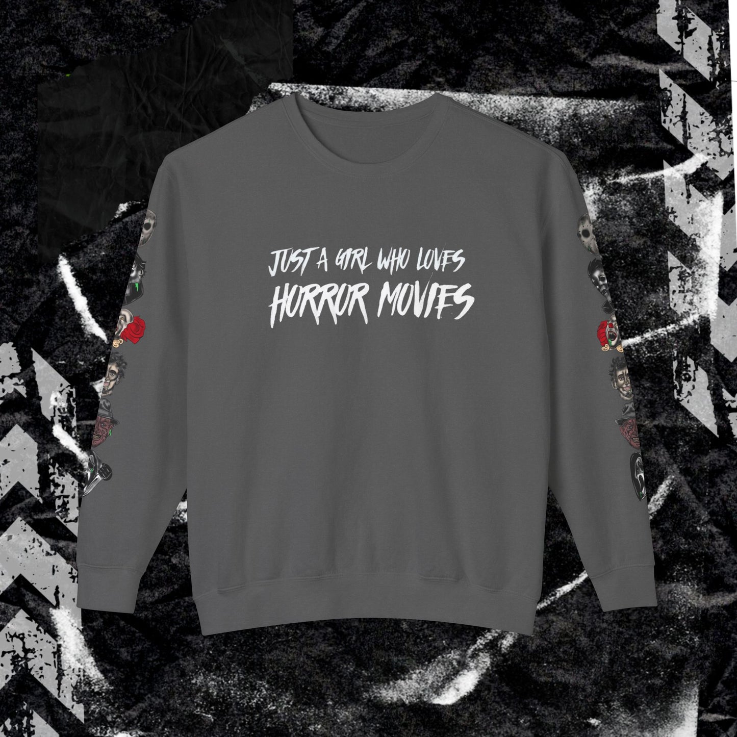 JUST A GIRL WHO LOVES HORROR MOVIES - Unisex Lightweight Crewneck Sweatshirt