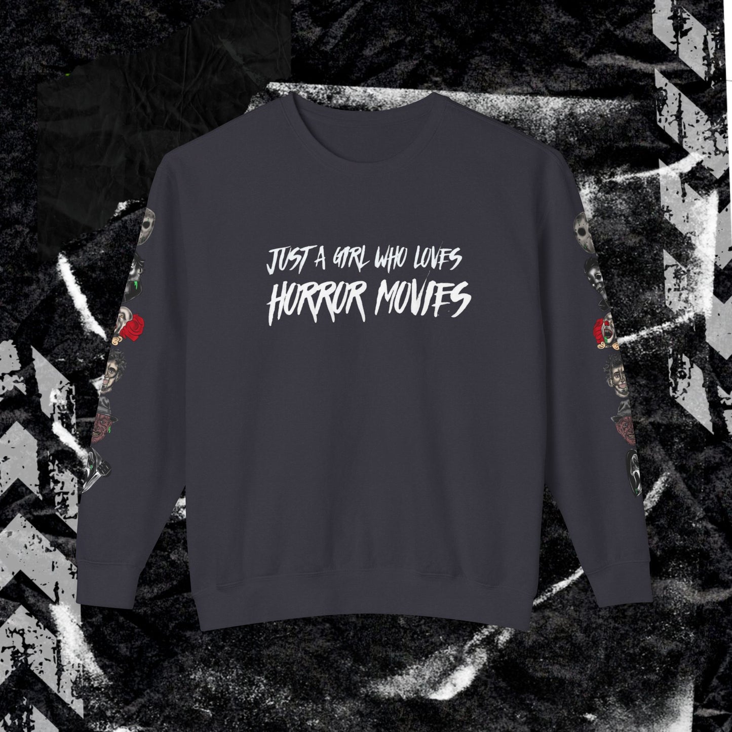 JUST A GIRL WHO LOVES HORROR MOVIES - Unisex Lightweight Crewneck Sweatshirt