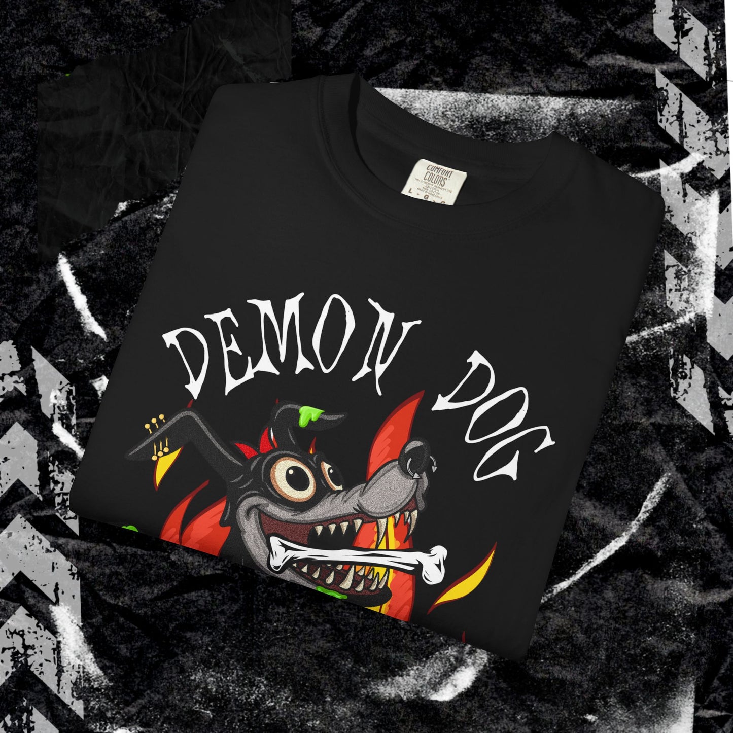 DEMON DOG (FRONT PINT) - Unisex Garment-Dyed T-shirt.