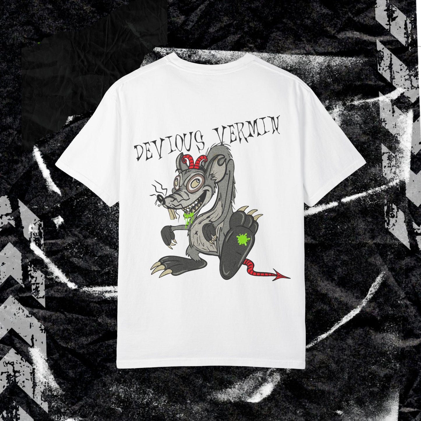 DEVIOUS VERMIN (BACK PRINT) - Unisex Garment-Dyed T-shirt.