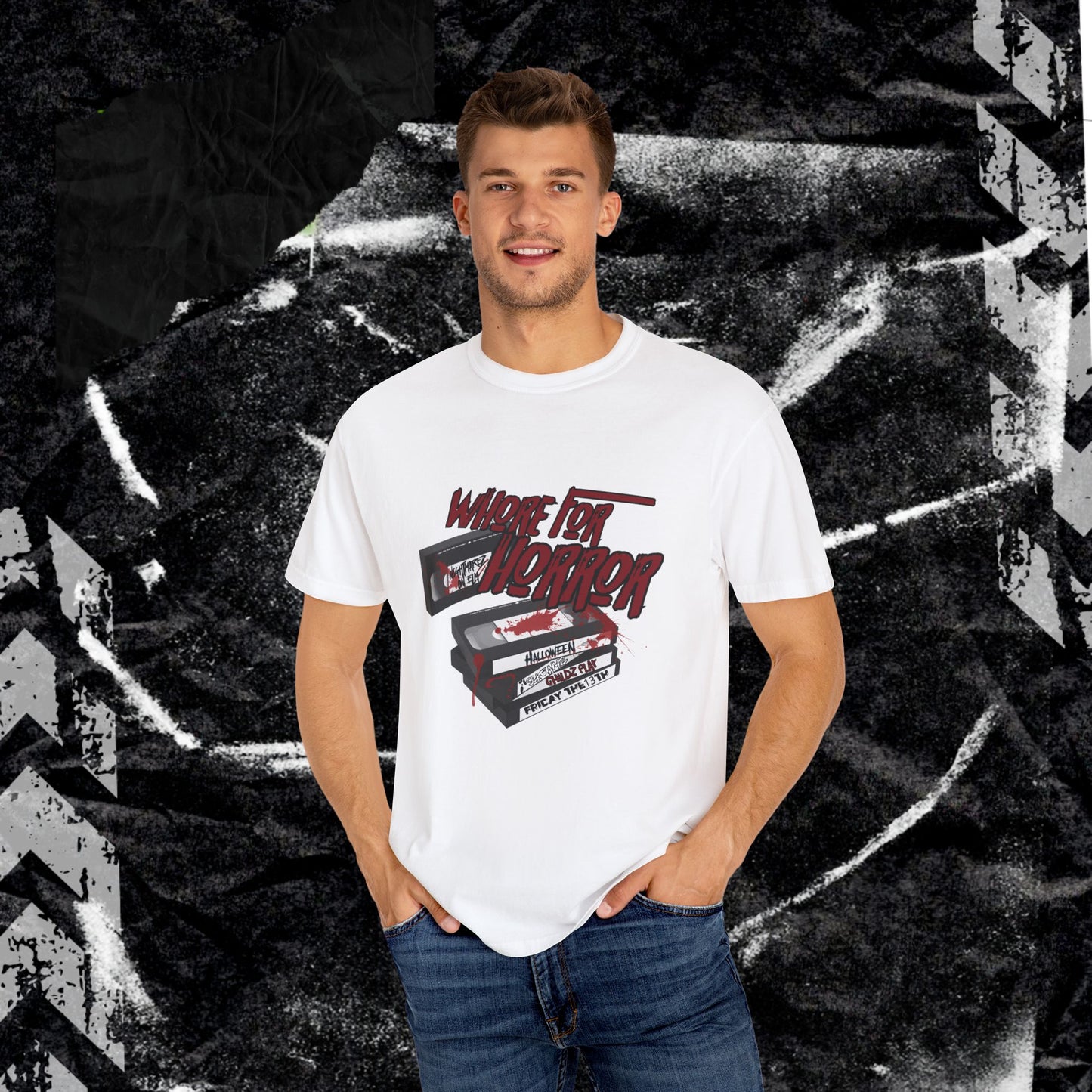 WHORE FOR HORROR - Unisex Garment-Dyed T-shirt.