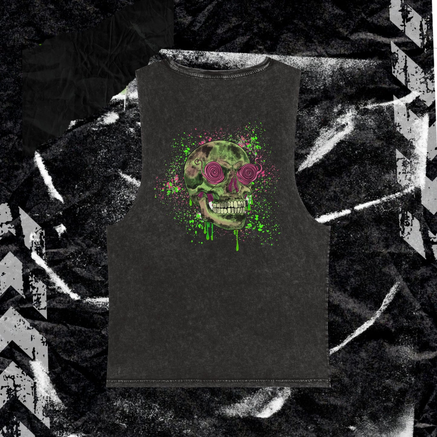 GRUNGE SKULL (backprint) - Stonewash Tank Top