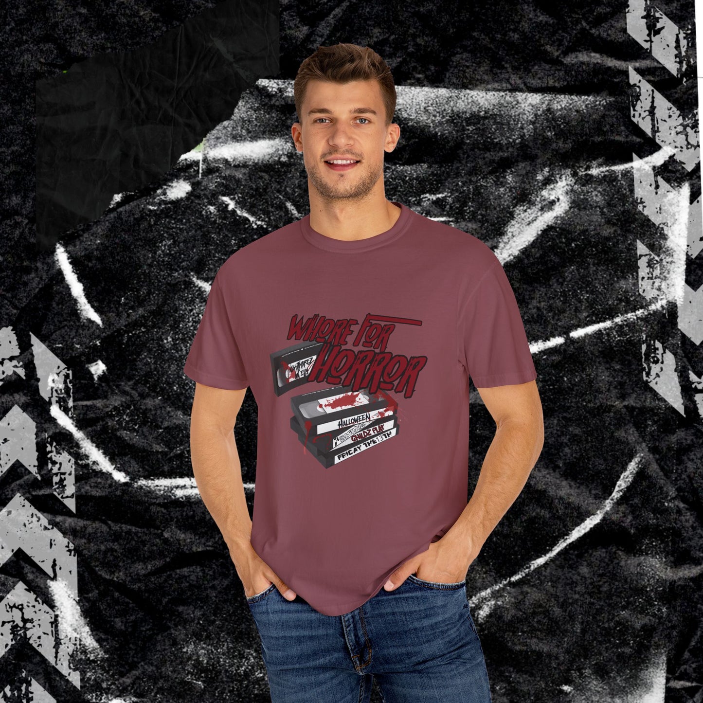 WHORE FOR HORROR - Unisex Garment-Dyed T-shirt.