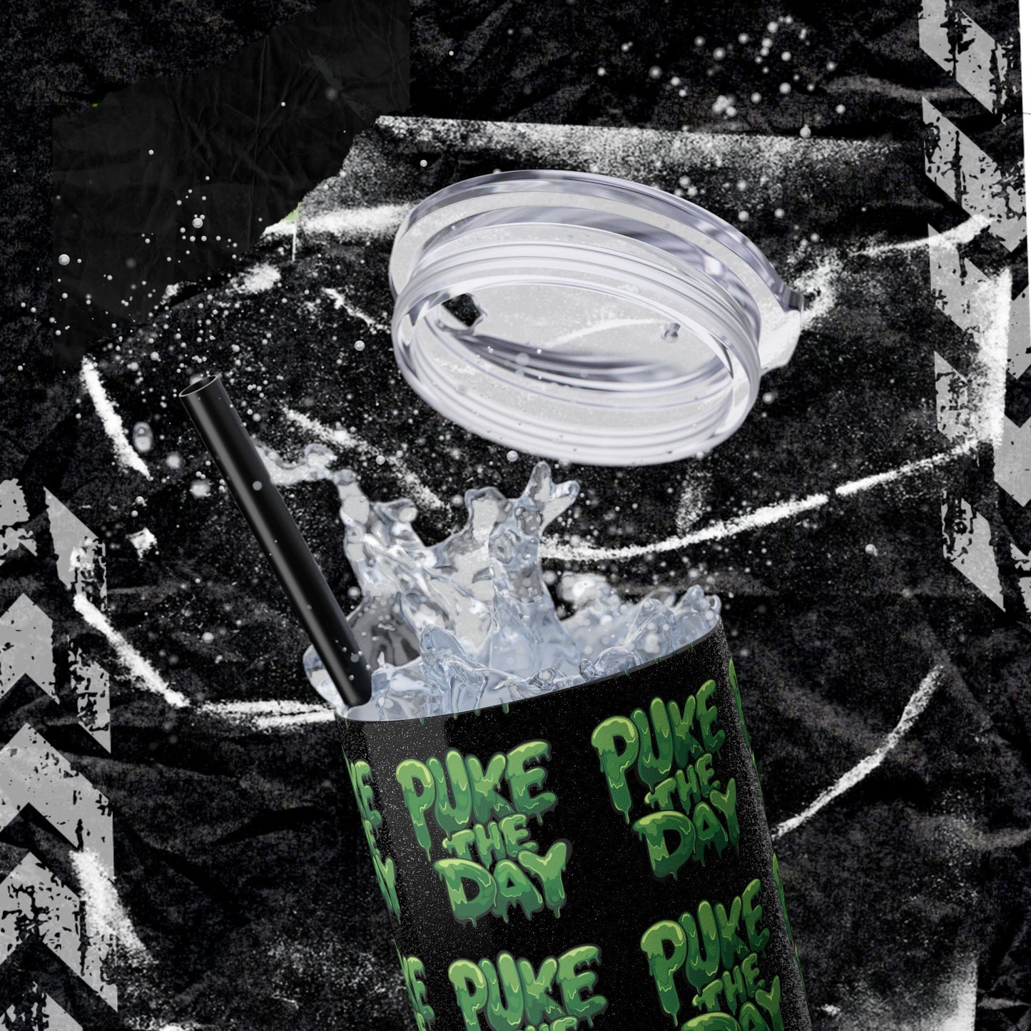 Logo- Puke The Day - Skinny Tumbler with Straw, 20oz