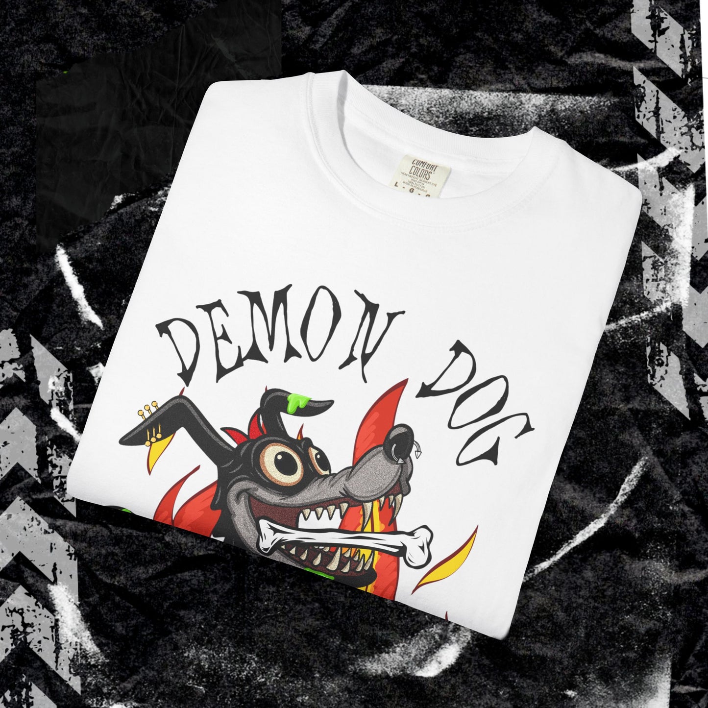 DEMON DOG (FRONT PINT) - Unisex Garment-Dyed T-shirt.