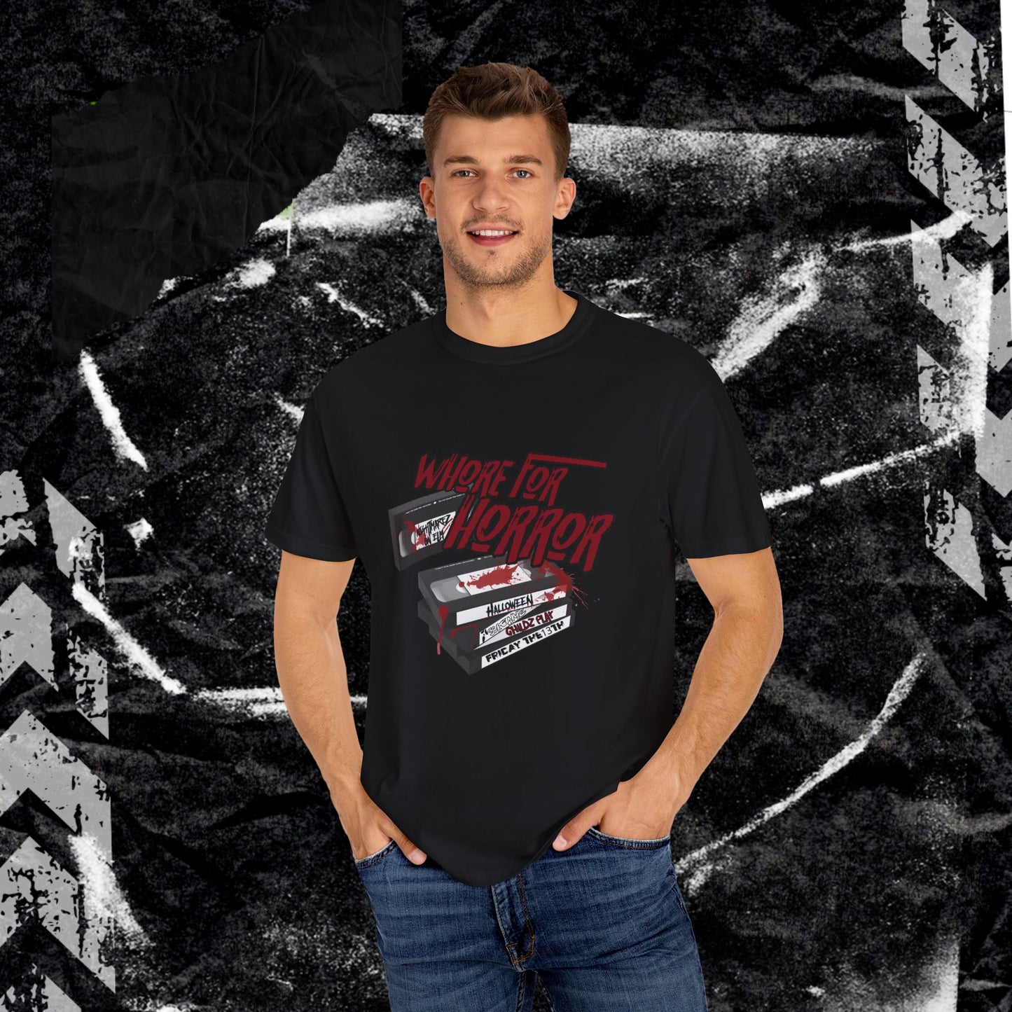 WHORE FOR HORROR - Unisex Garment-Dyed T-shirt.