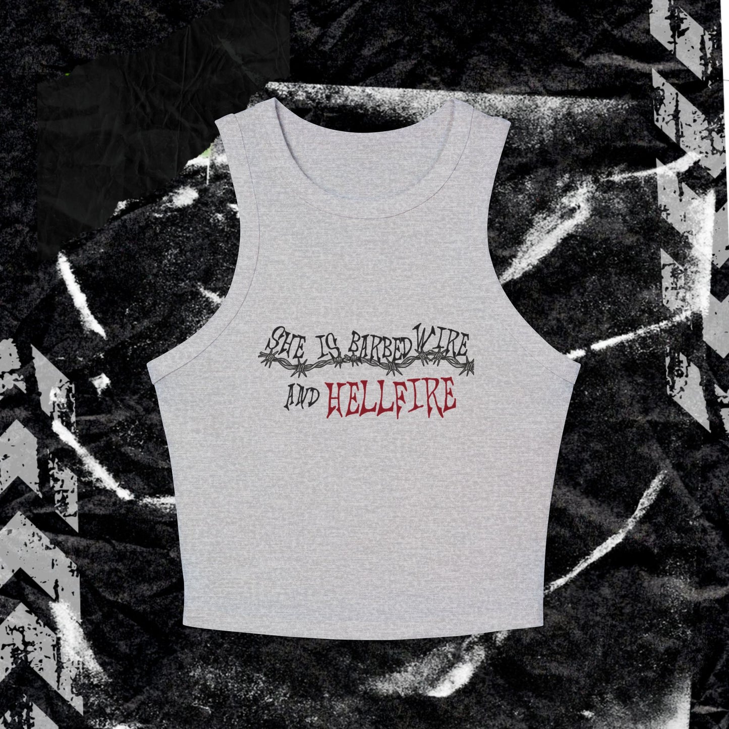 SHE IS BARBED WIRE AND HELLFIRE - Women's Micro Rib Racer Tank Top