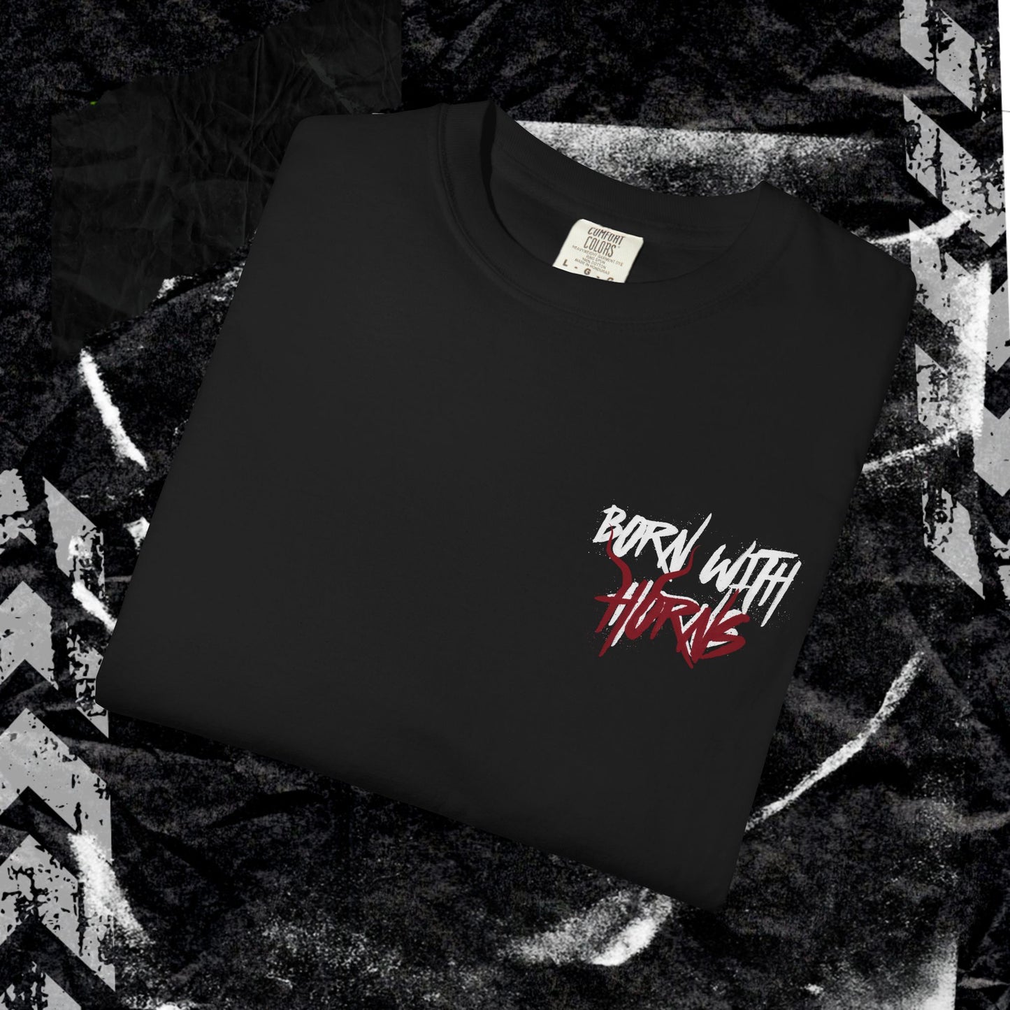 BORN WITH HORNS - Unisex Garment-Dyed T-shirt.