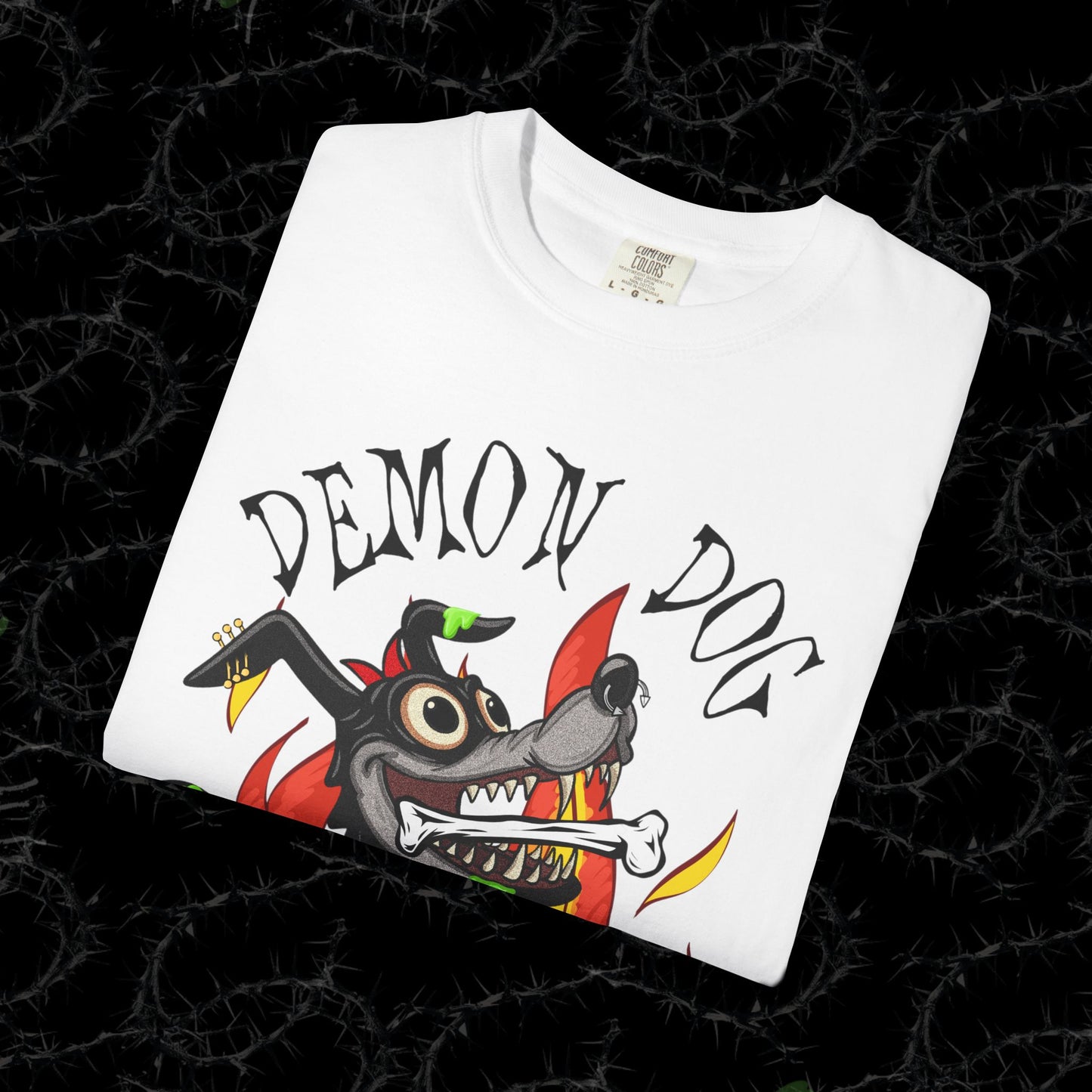 DEMON DOG (FRONT PINT) - Unisex Garment-Dyed T-shirt.