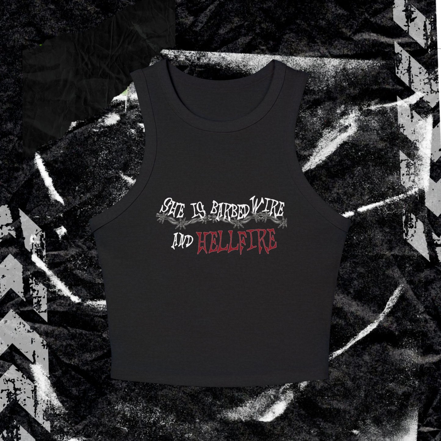 SHE IS BARBED WIRE AND HELLFIRE - Women's Micro Rib Racer Tank Top