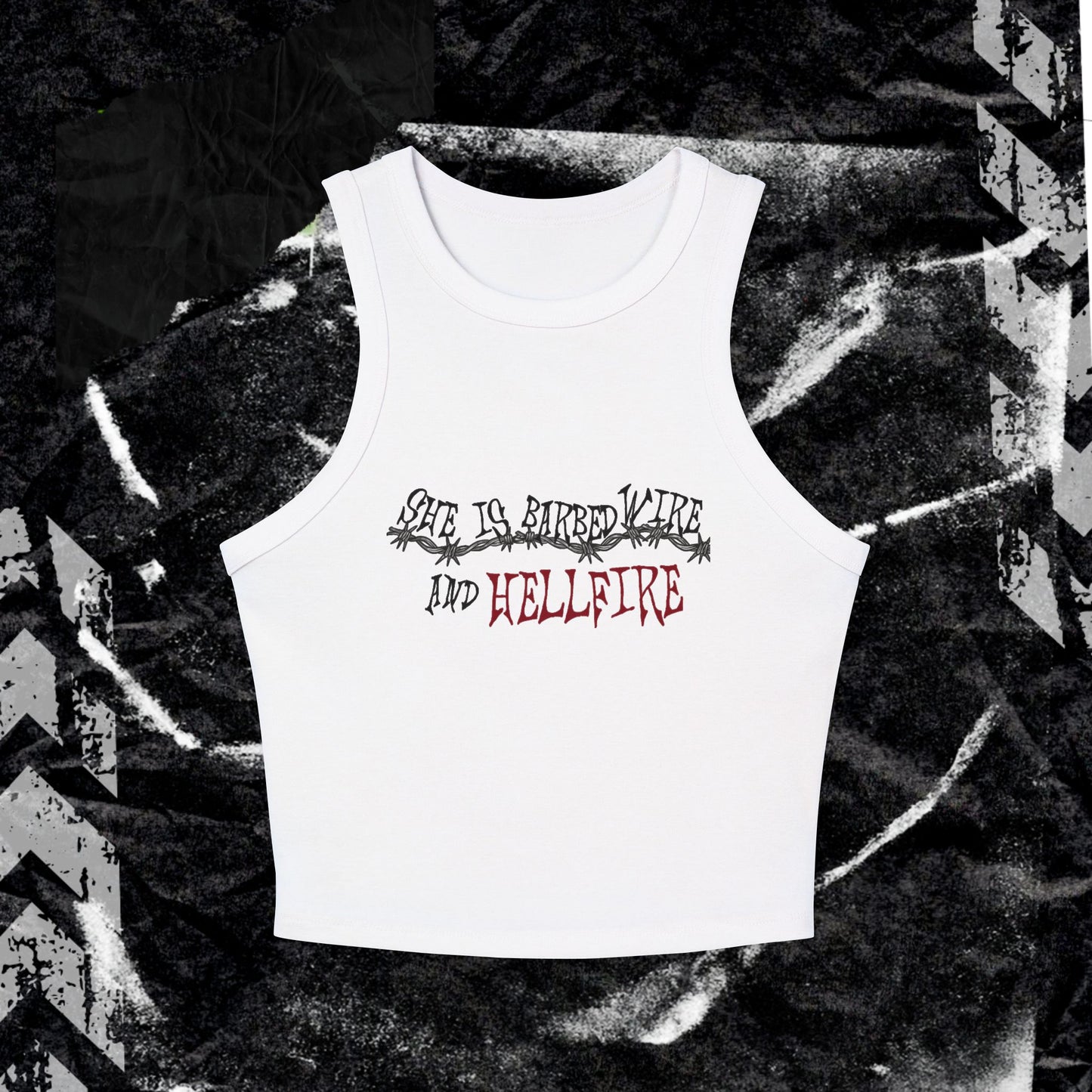 SHE IS BARBED WIRE AND HELLFIRE - Women's Micro Rib Racer Tank Top