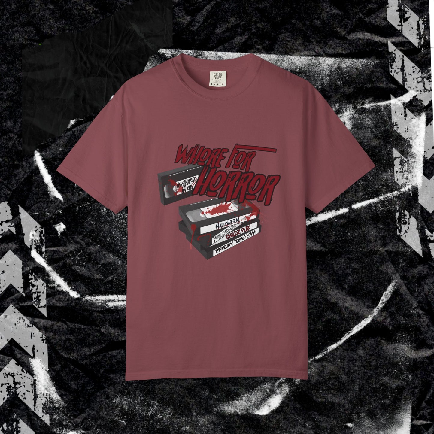 WHORE FOR HORROR - Unisex Garment-Dyed T-shirt.