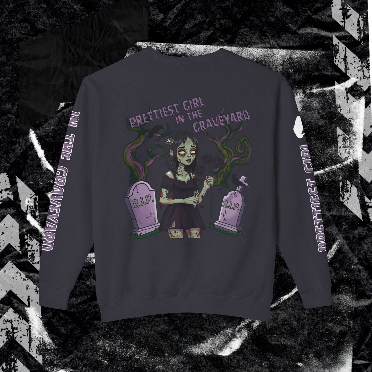Prettiest Girl In The Graveyard - Unisex Lightweight Crewneck Sweatshirt