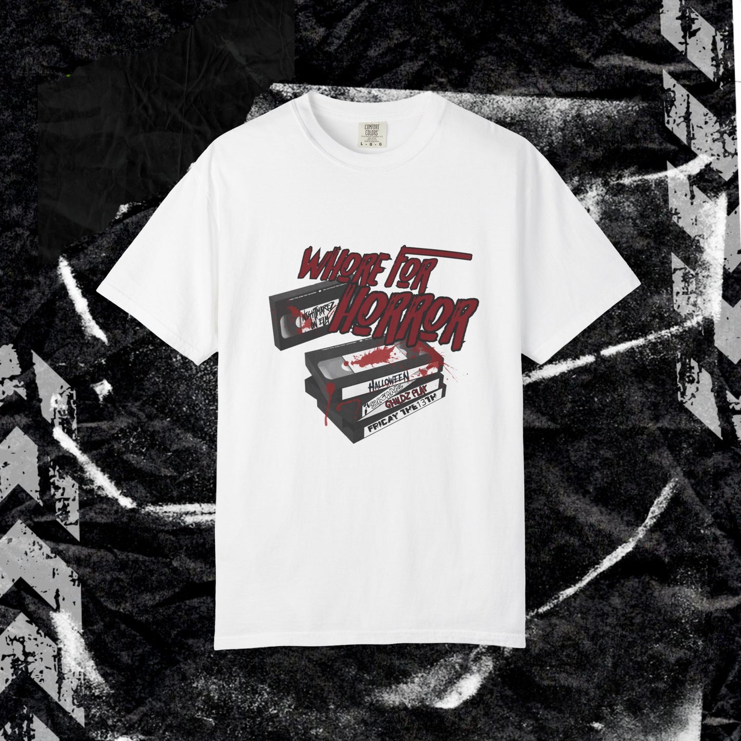 WHORE FOR HORROR - Unisex Garment-Dyed T-shirt.