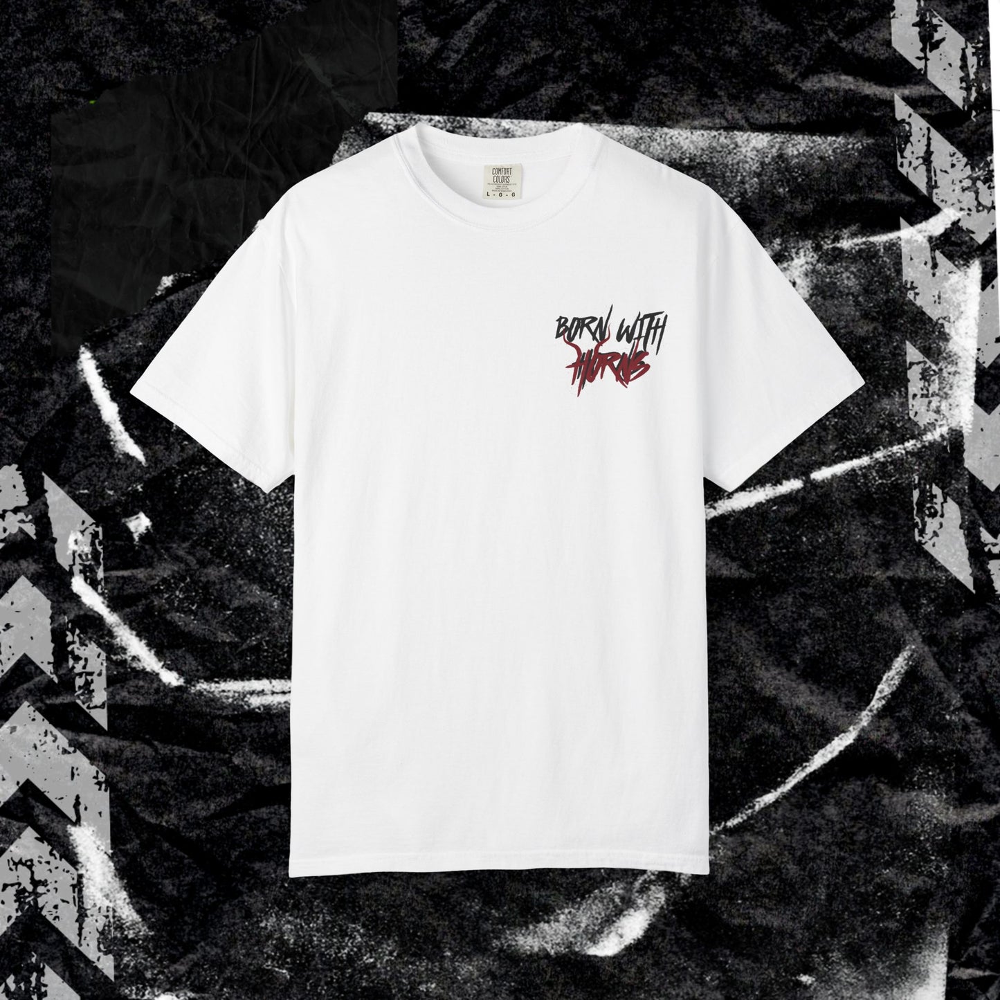 BORN WITH HORNS - Unisex Garment-Dyed T-shirt.