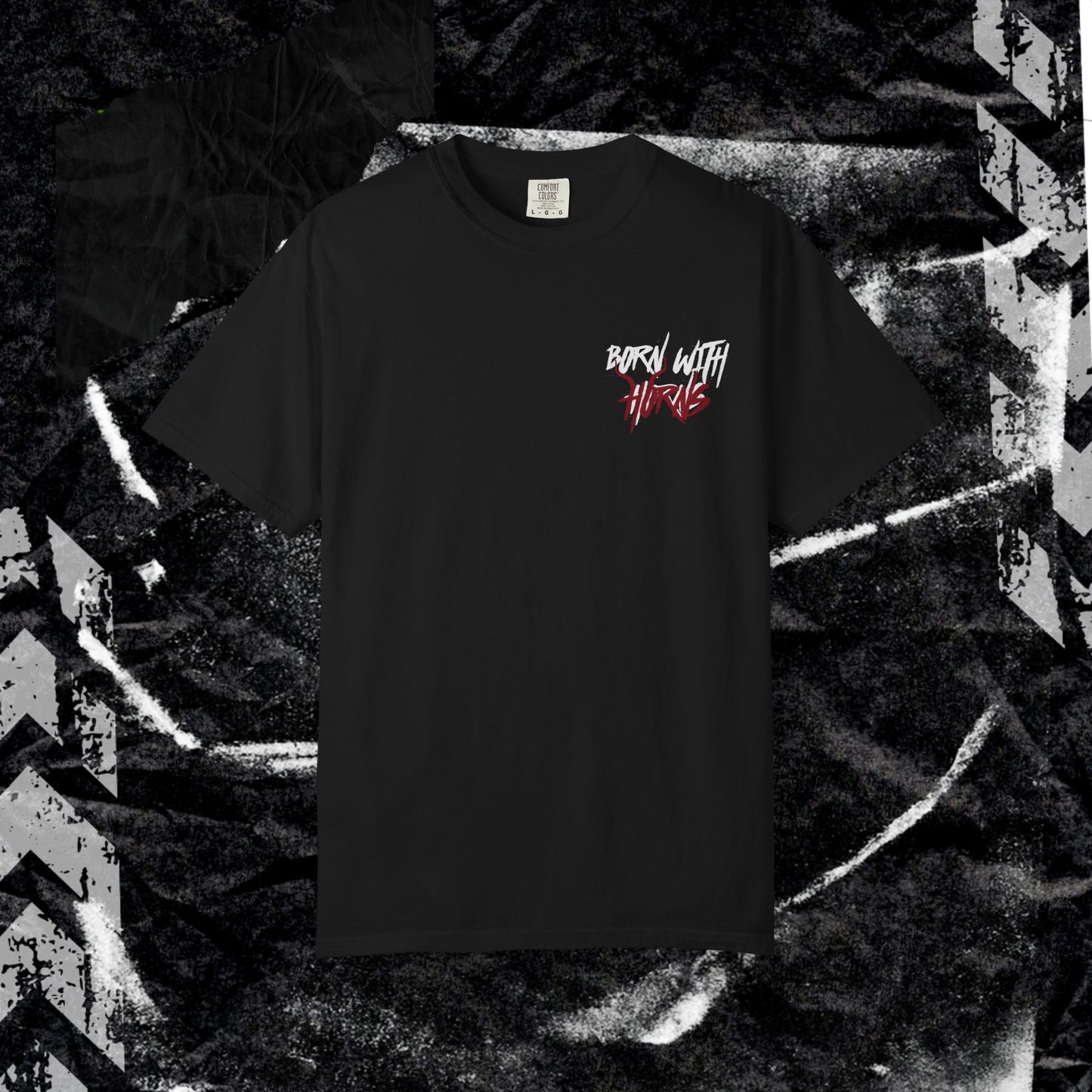 BORN WITH HORNS - Unisex Garment-Dyed T-shirt.