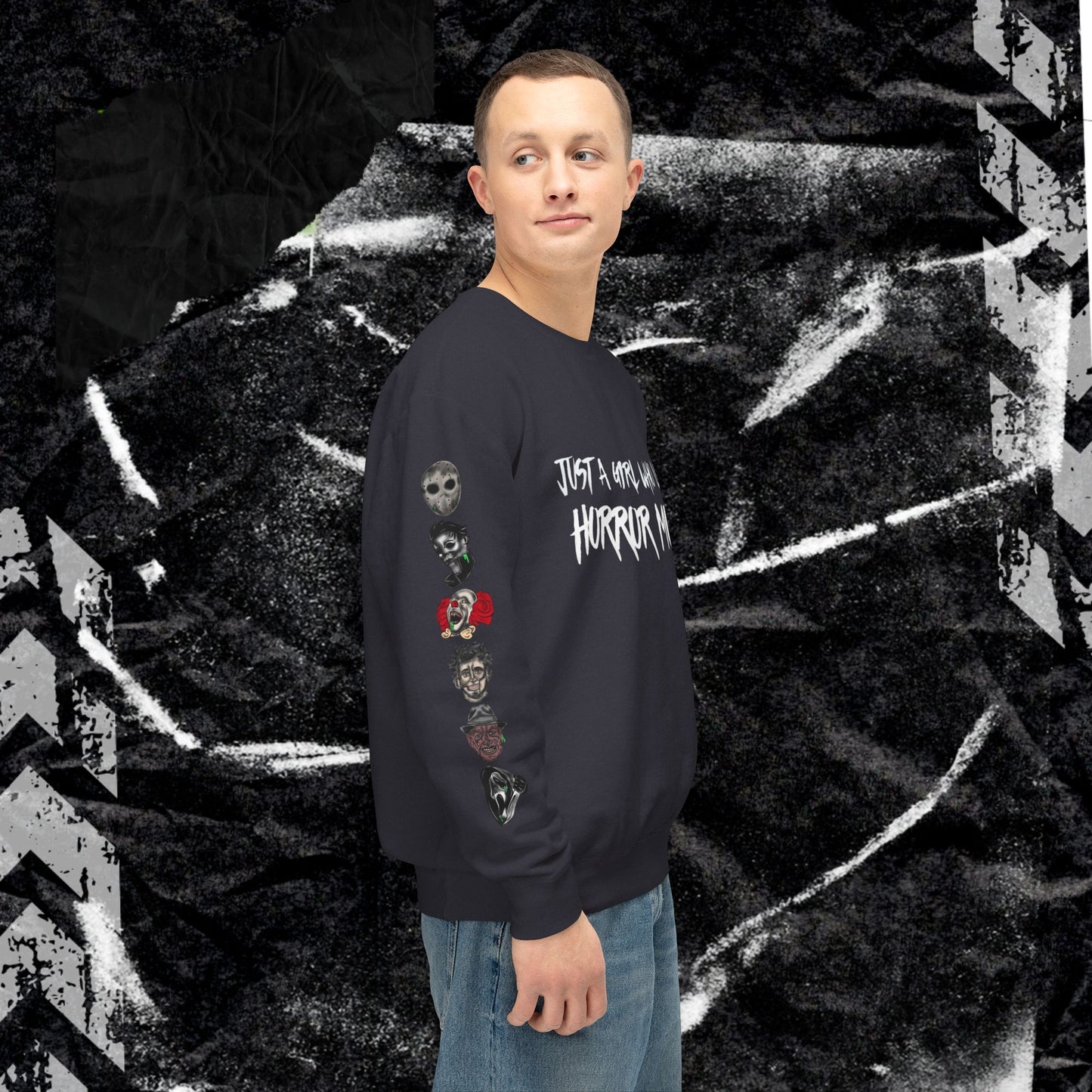 JUST A GIRL WHO LOVES HORROR MOVIES - Unisex Lightweight Crewneck Sweatshirt