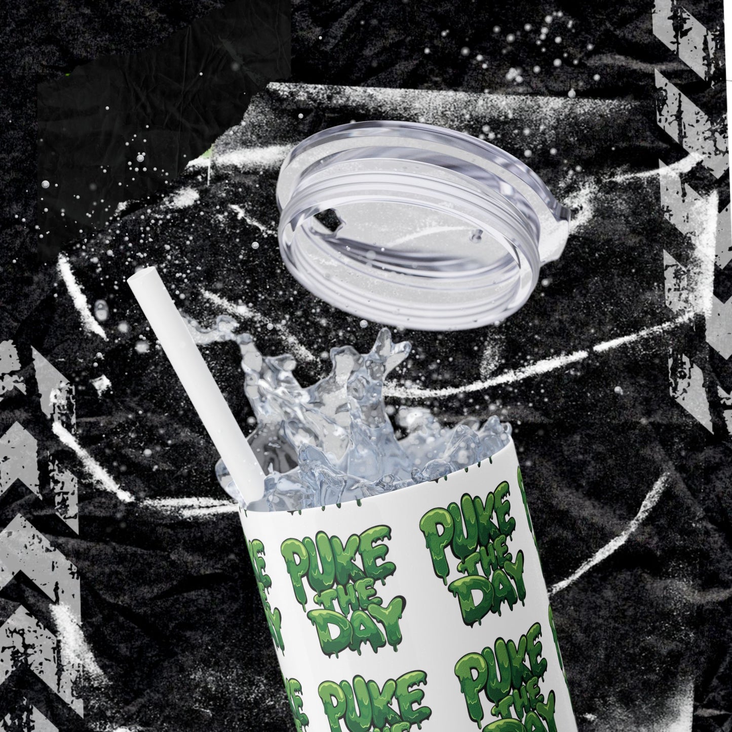 Logo- Puke The Day - Skinny Tumbler with Straw, 20oz