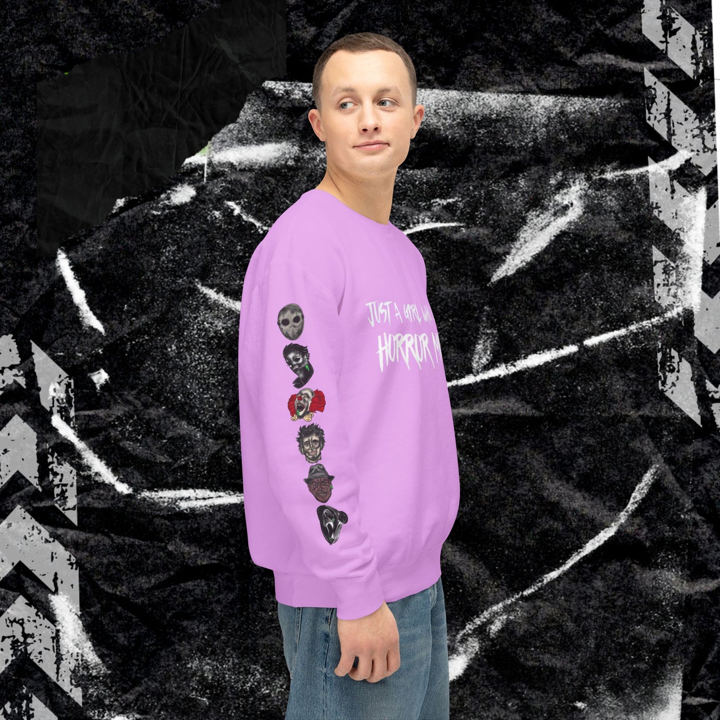 JUST A GIRL WHO LOVES HORROR MOVIES - Unisex Lightweight Crewneck Sweatshirt