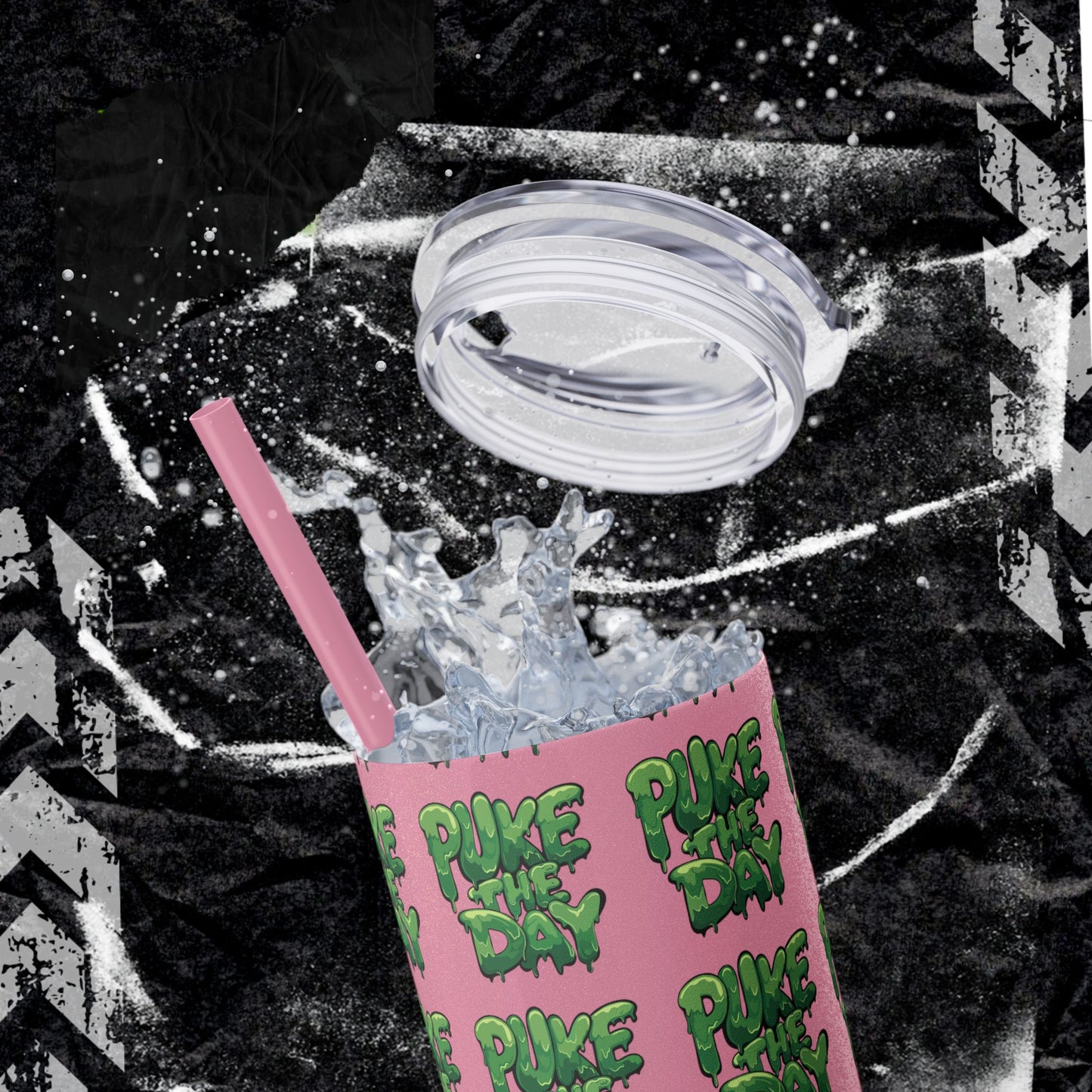 Logo- Puke The Day - Skinny Tumbler with Straw, 20oz