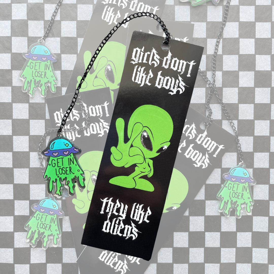 Alien Boys Bookmark With UFO Charm