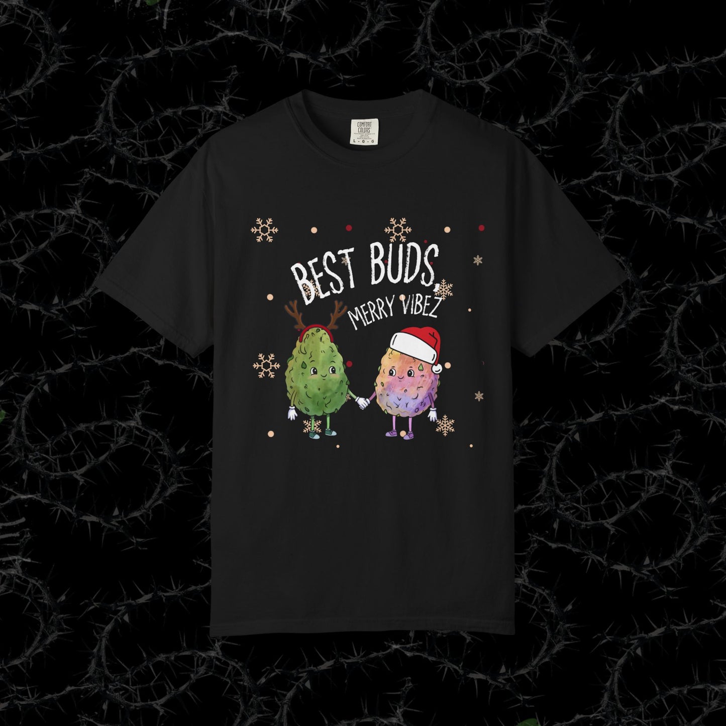 BEST BUDS, MERRY VIBEZ - Unisex Garment-Dyed T-shirt