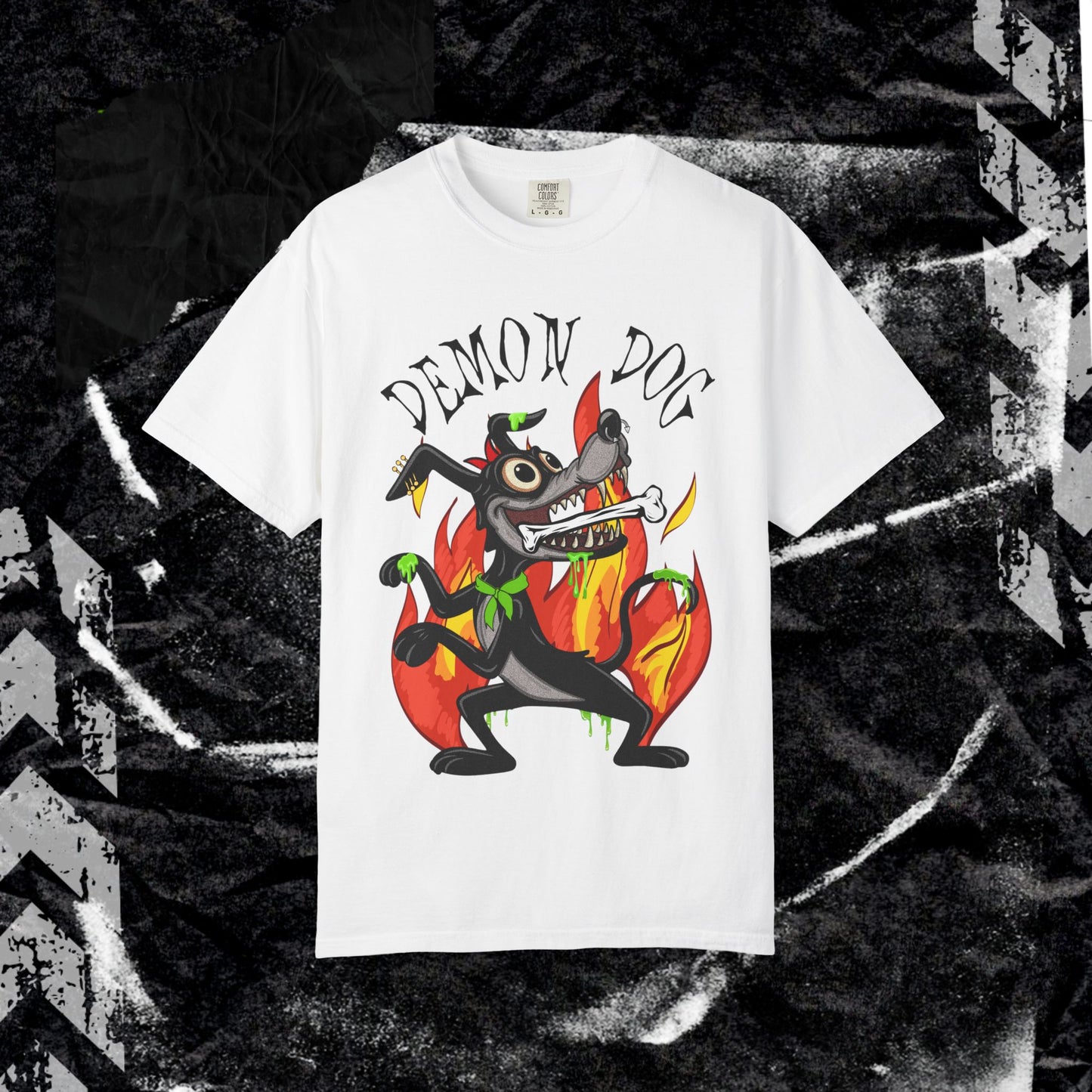 DEMON DOG (FRONT PINT) - Unisex Garment-Dyed T-shirt.