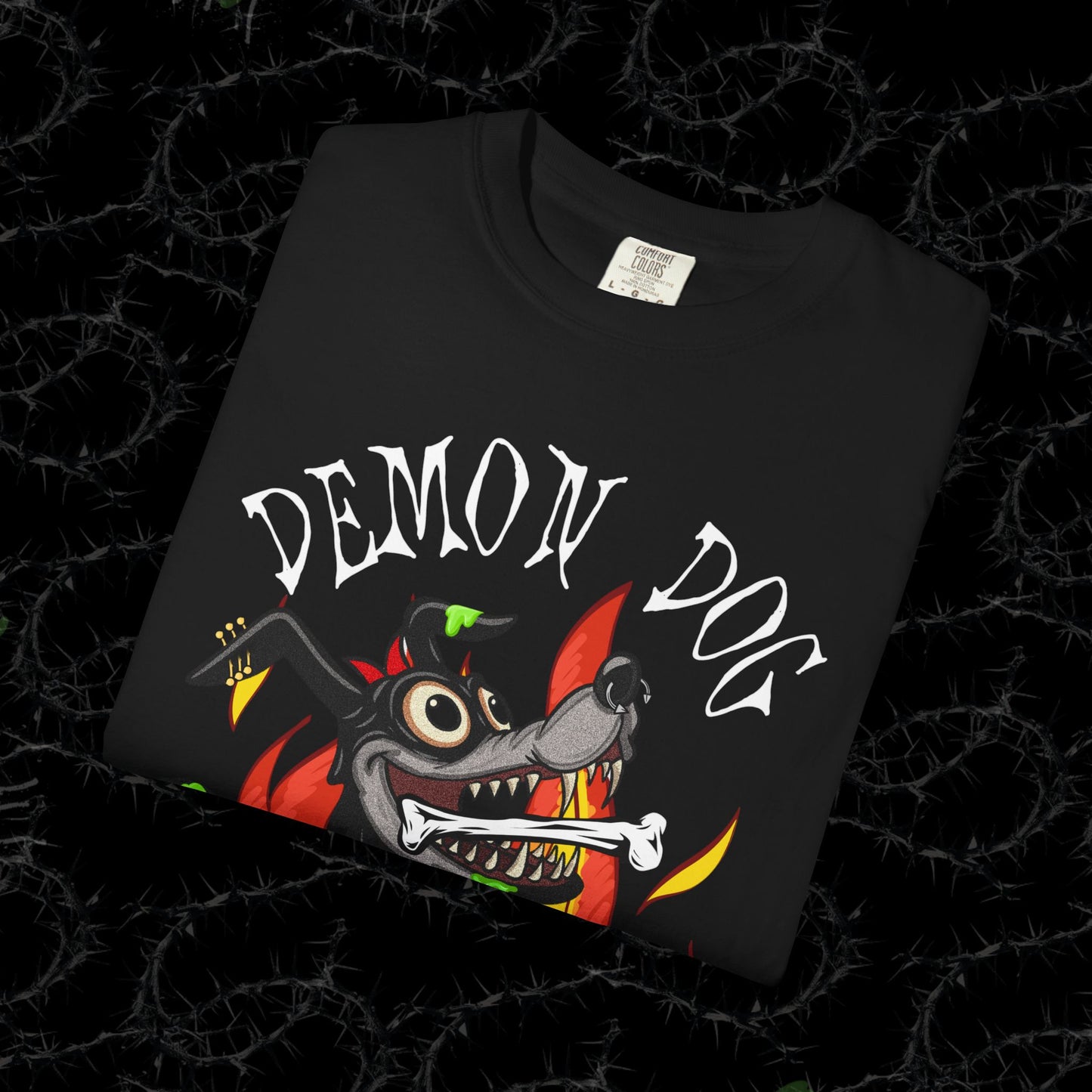 DEMON DOG (FRONT PINT) - Unisex Garment-Dyed T-shirt.