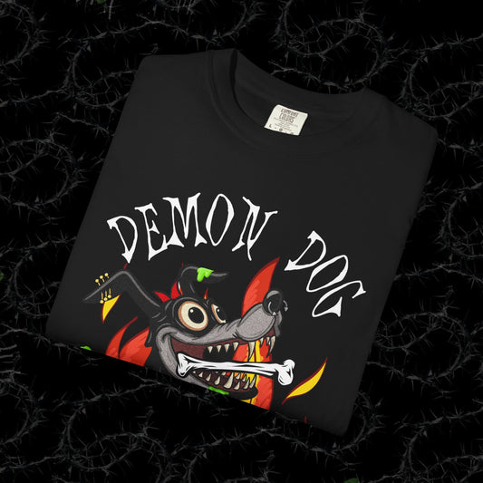 DEMON DOG (FRONT PINT) - Unisex Garment-Dyed T-shirt.