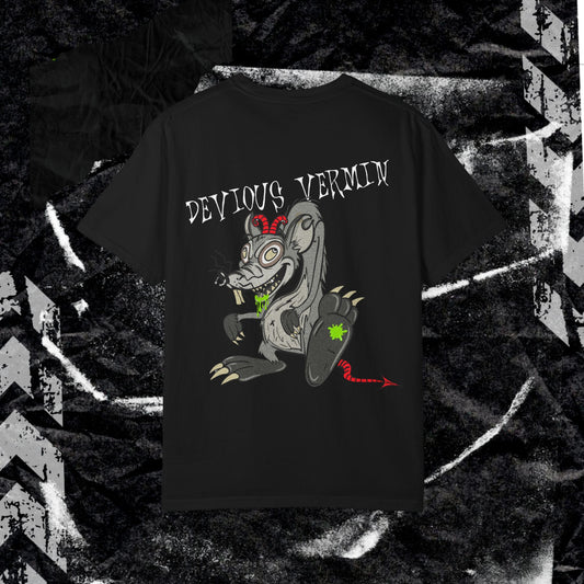 DEVIOUS VERMIN (BACK PRINT) - Unisex Garment-Dyed T-shirt.
