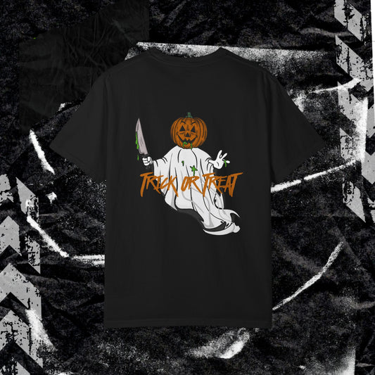 TRICK OR TREAT (BACK PRINT) - Unisex Garment-Dyed T-shirt.