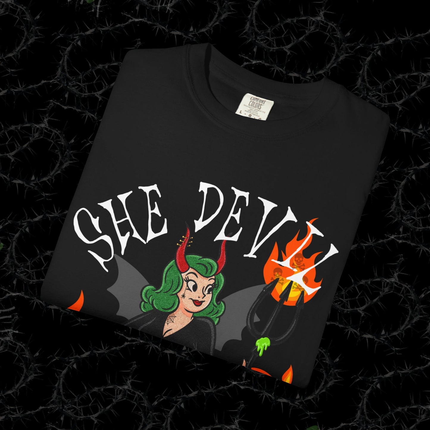 SHE DEVIL (FRONT PINT) - Unisex Garment-Dyed T-shirt.