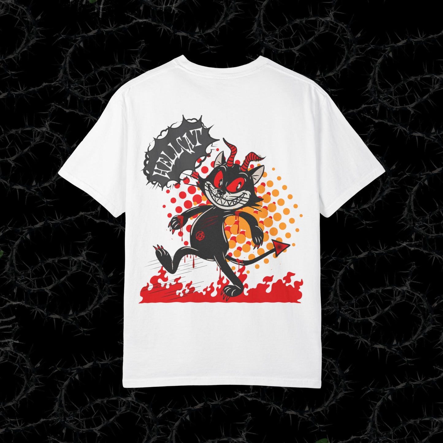 HELLCAT (BACK PRINT) - Unisex Garment-Dyed T-shirt.