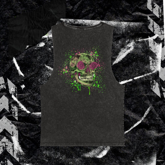 GRUNGE SKULL (backprint) - Stonewash Tank Top