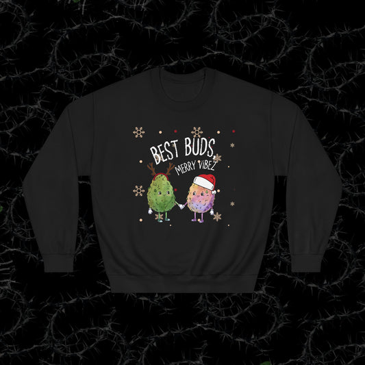 BEST BUDS, MERRY VIBEZ - Unisex DryBlend® Crewneck Sweatshirt