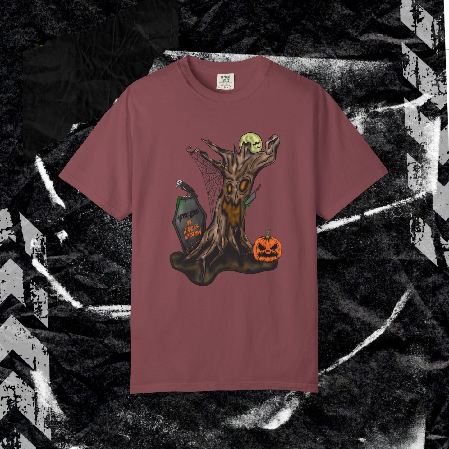 HERE LIES THE HEADLESS HORSEMAN - Unisex Garment-Dyed T-shirt.