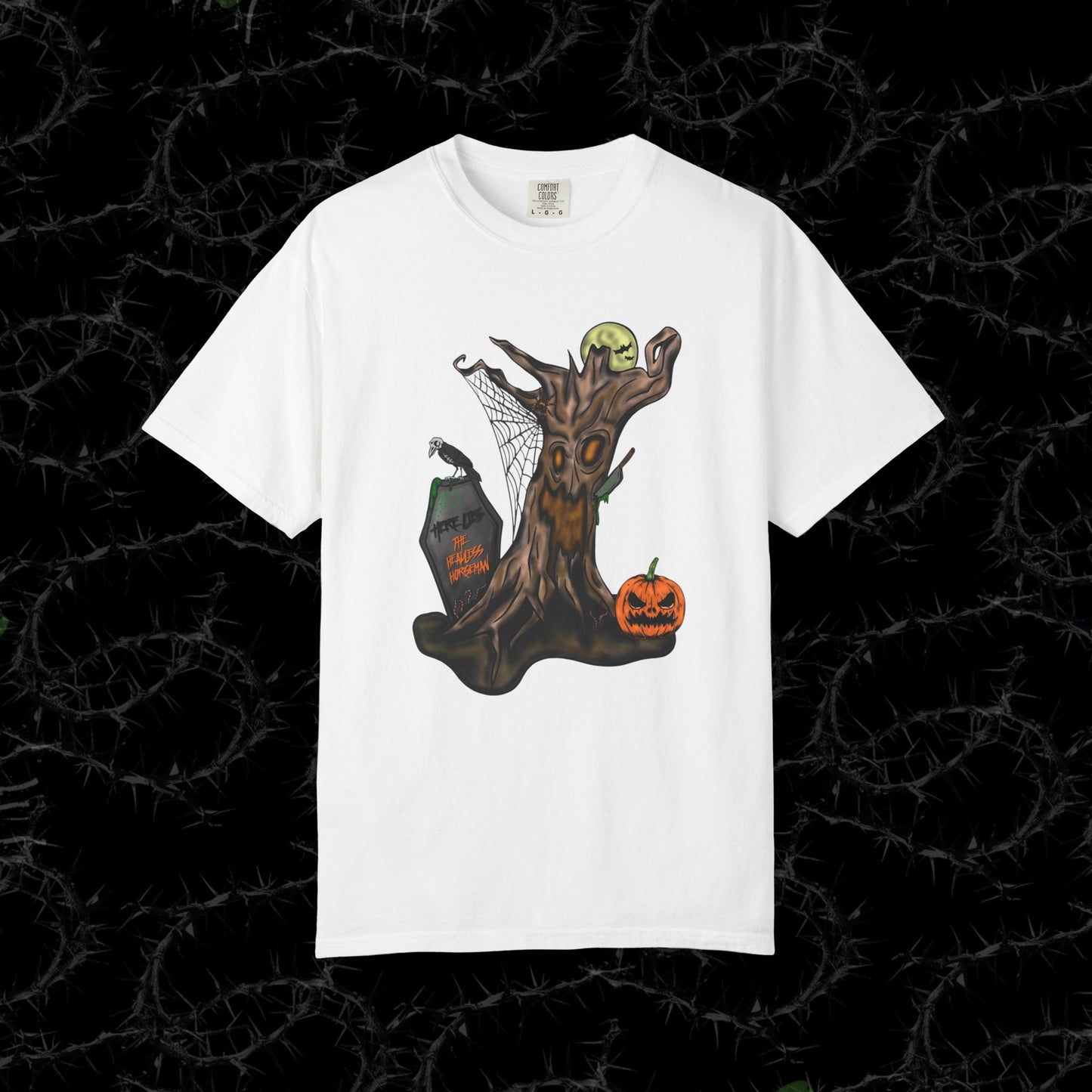 HERE LIES THE HEADLESS HORSEMAN - Unisex Garment-Dyed T-shirt.