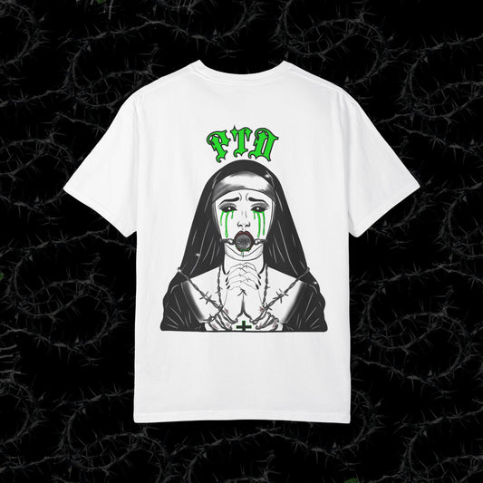 BARBED WIRE SINNER (BACK PRINT) - Unisex Garment-Dyed T-shirt.