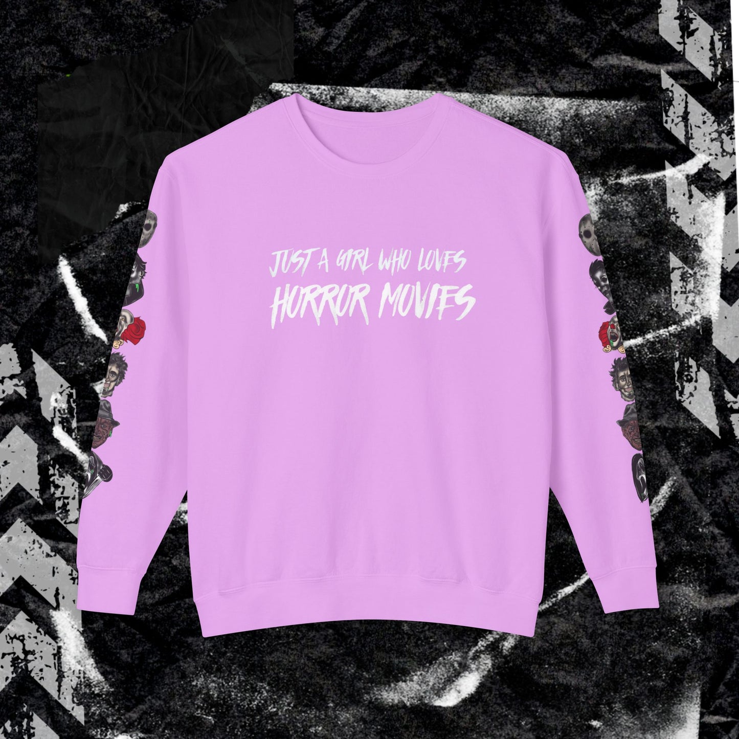 JUST A GIRL WHO LOVES HORROR MOVIES - Unisex Lightweight Crewneck Sweatshirt