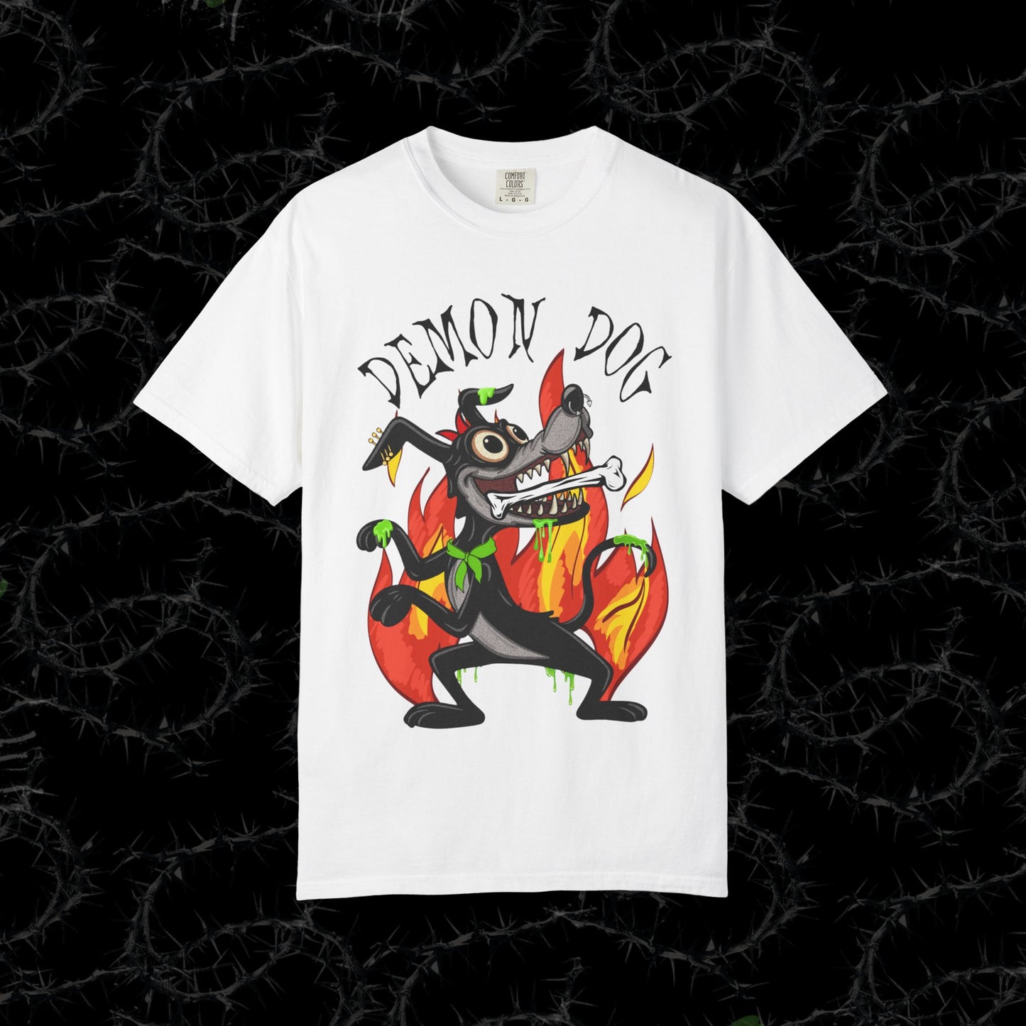 DEMON DOG (FRONT PINT) - Unisex Garment-Dyed T-shirt.