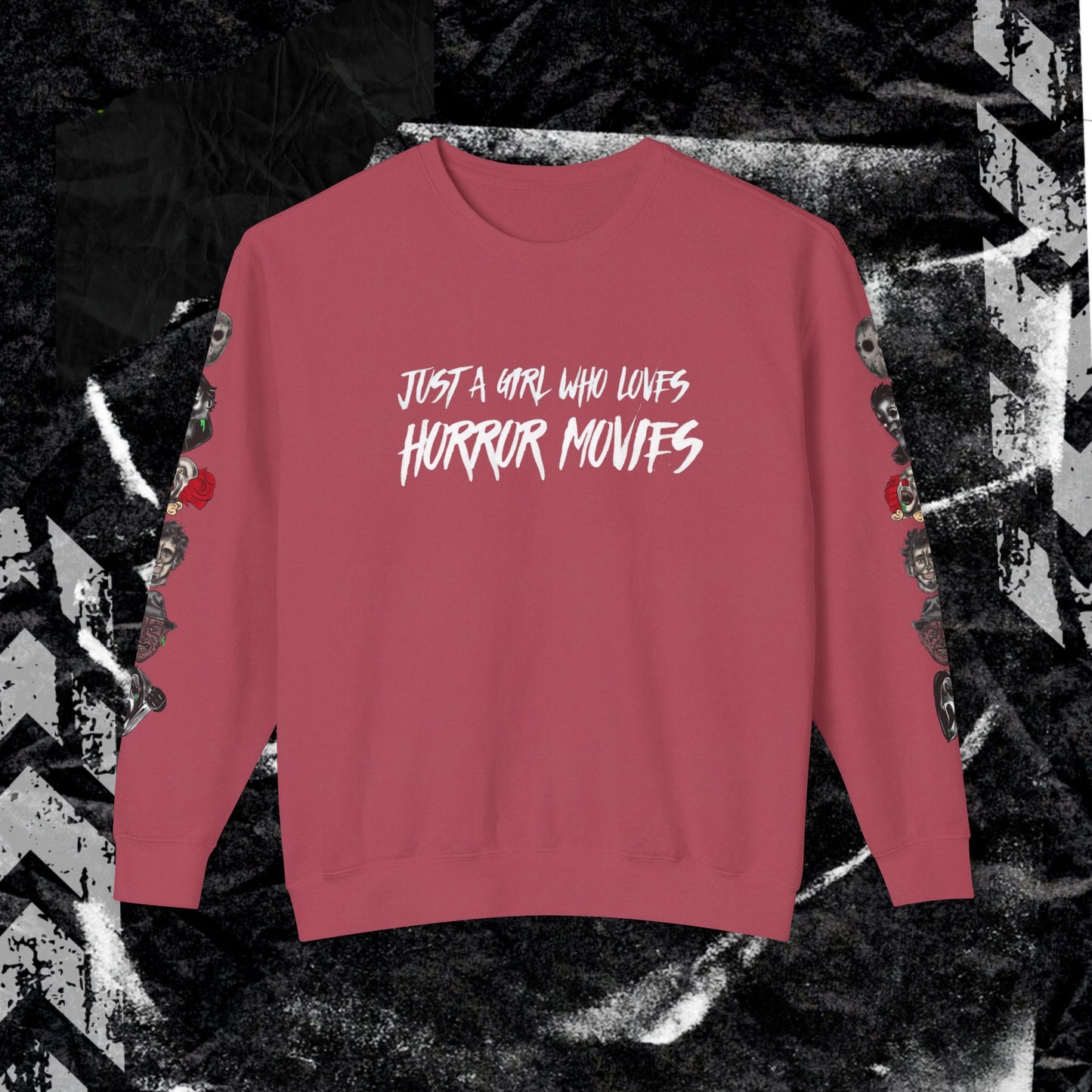 JUST A GIRL WHO LOVES HORROR MOVIES - Unisex Lightweight Crewneck Sweatshirt
