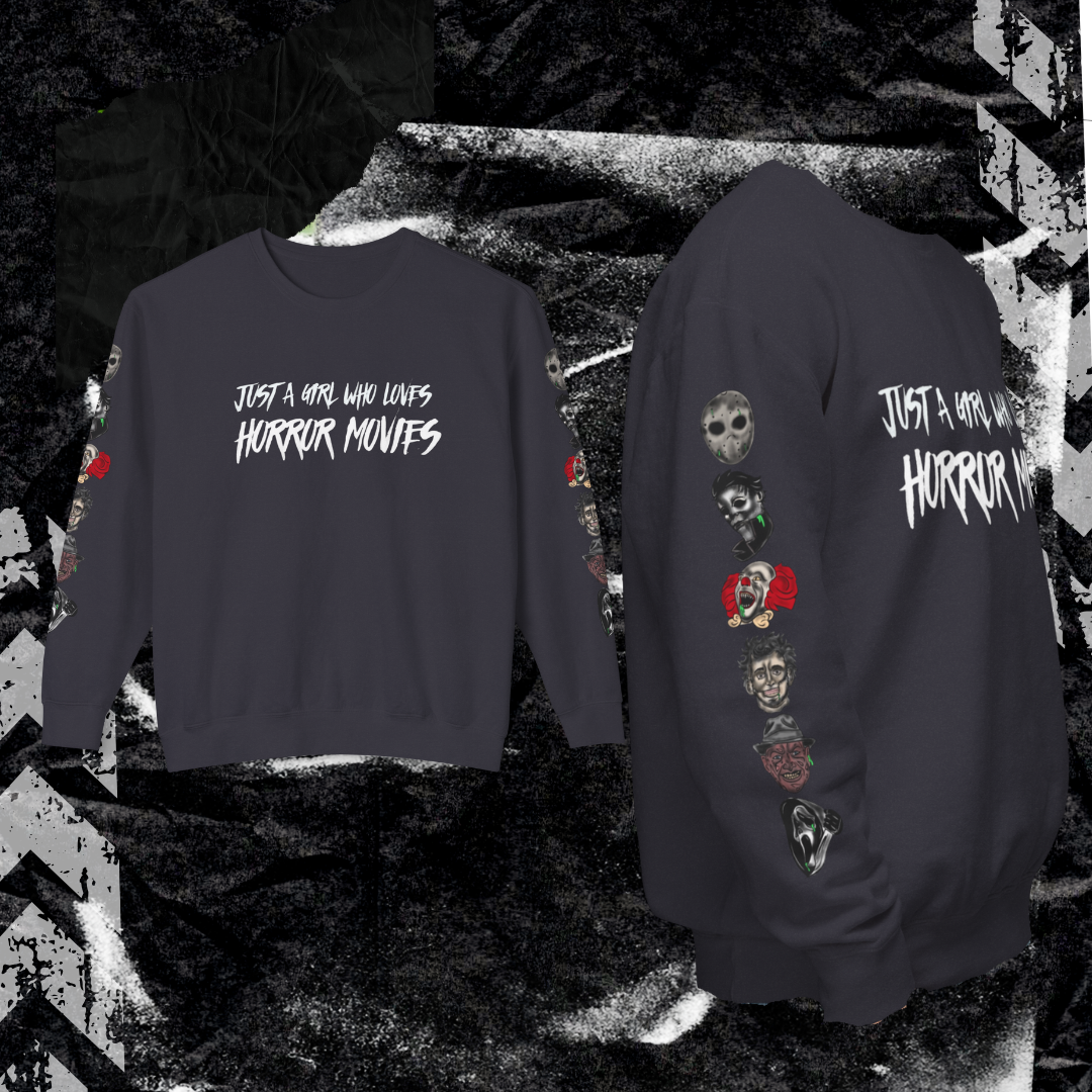 JUST A GIRL WHO LOVES HORROR MOVIES - Unisex Lightweight Crewneck Sweatshirt