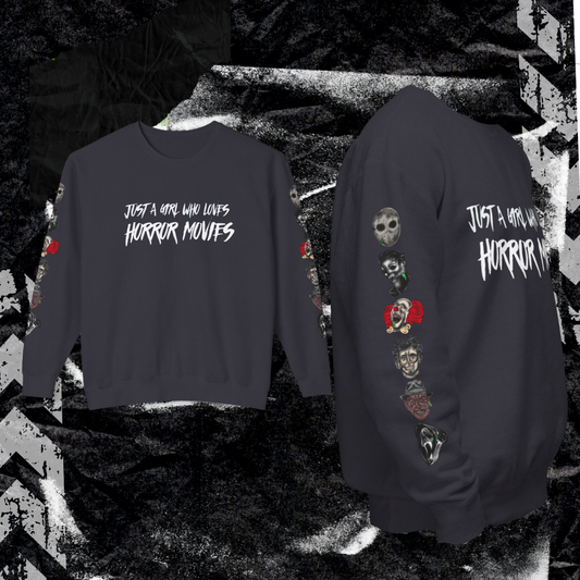 JUST A GIRL WHO LOVES HORROR MOVIES - Unisex Lightweight Crewneck Sweatshirt